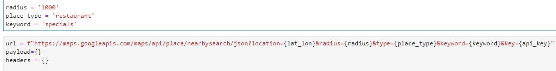 Google Places API call example